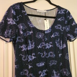 Black Friday Women's 4 Navy Witchy Sea Serpent Print Maxi Dress Goth Teacher